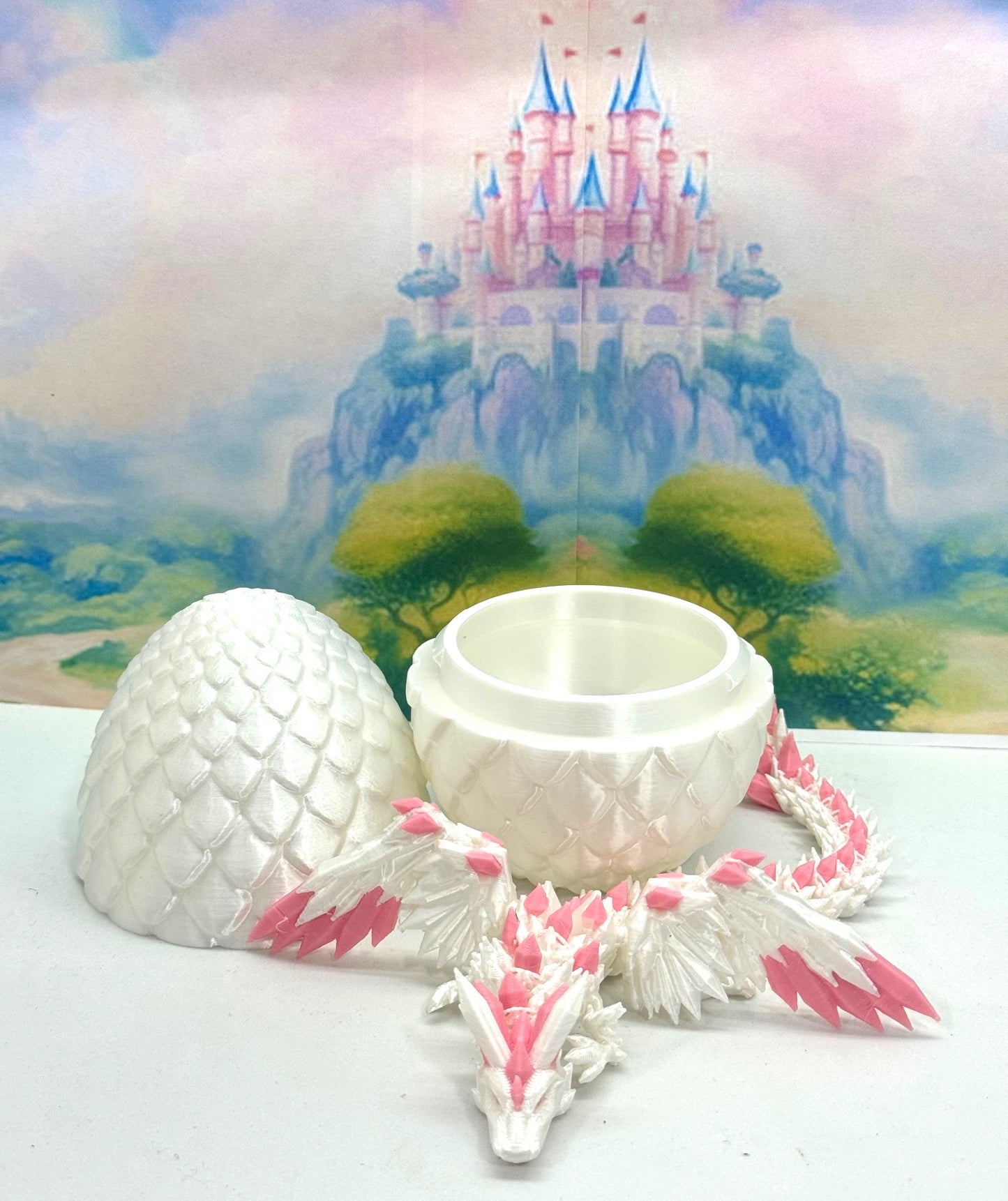 3D Printed Dragon with Egg, Articulated Crystal Winged Dragon, Fidget Dragon Toy - CW002WP-WE