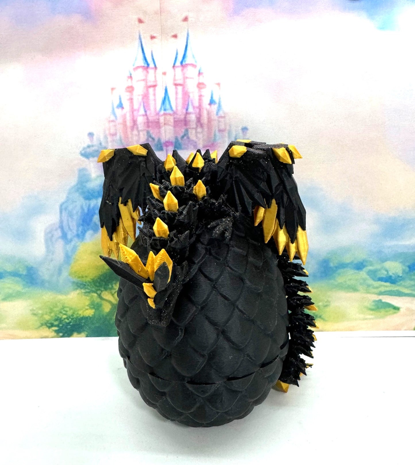 3D Printed Dragon with Egg, Black Articulated Crystal Winged Dragon, Fidget ADHD Dragon Toy - CW004-BE