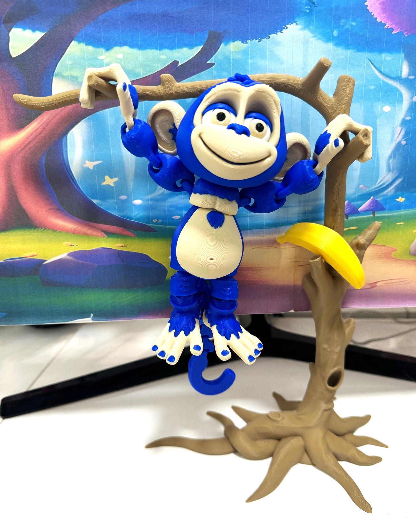 3D Printed Articulated Monkey Fidget Toy – 5" Articulated Posable, Hangable Monkey, Stands on Its Own for Fun Poses and Display -AM001-LARGE-BLUE