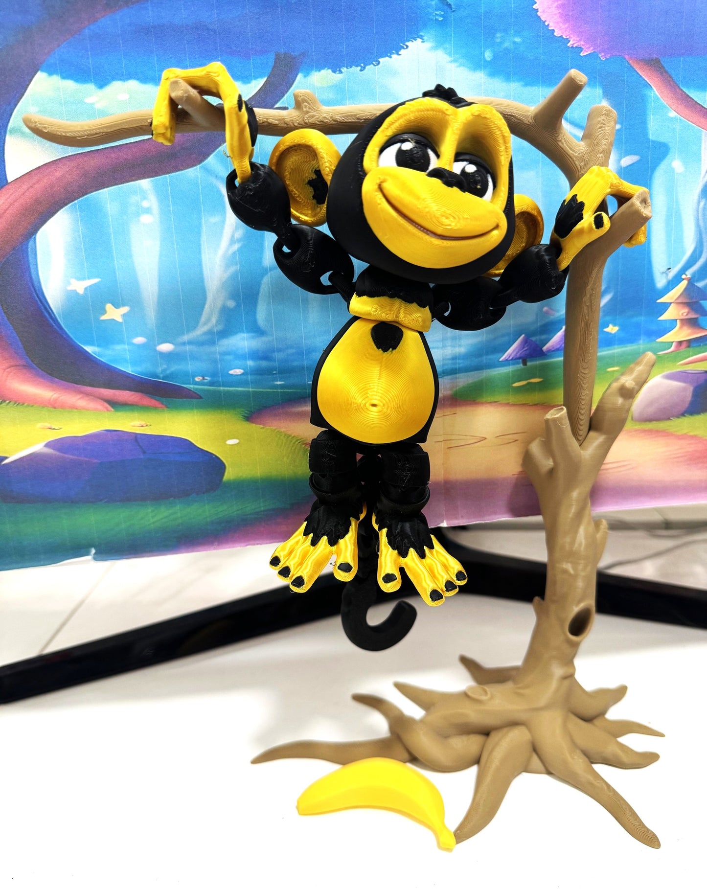 3D Printed Articulated Monkey Fidget Toy – 5" Articulated Posable, Hangable Monkey, Stands on Its Own for Fun Poses and Display -AM001-LARGE-BG