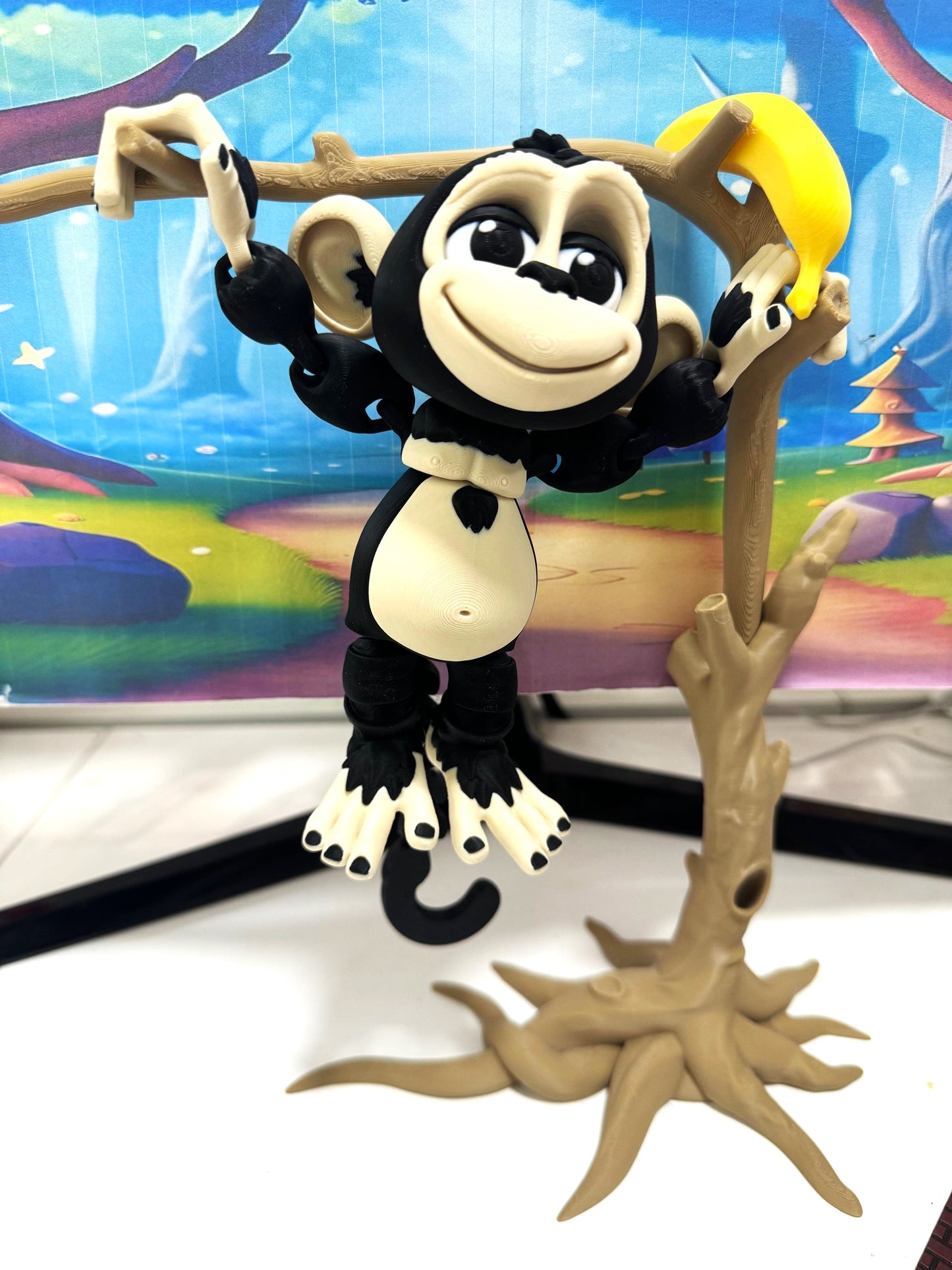 Articulated Monkey, 3D Printed Fidget Toy, 5" Articulated Posable, Hangable Monkey, Stands on Its Own for Fun Poses and Display -AM001-LARGE-BLACK