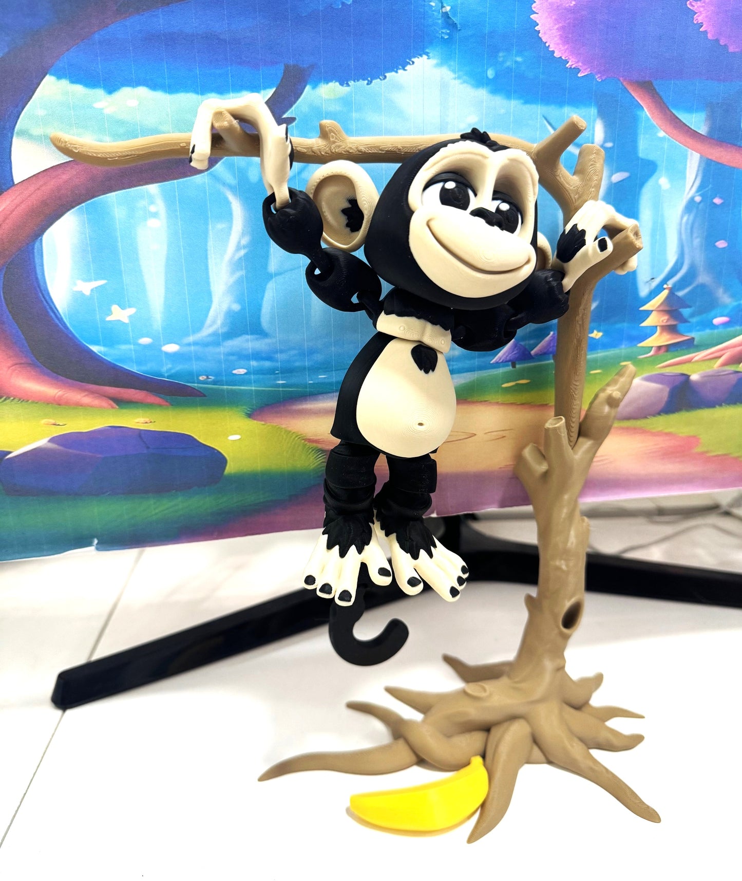 Articulated Monkey, 3D Printed Fidget Toy, 5" Articulated Posable, Hangable Monkey, Stands on Its Own for Fun Poses and Display -AM001-LARGE-BLACK