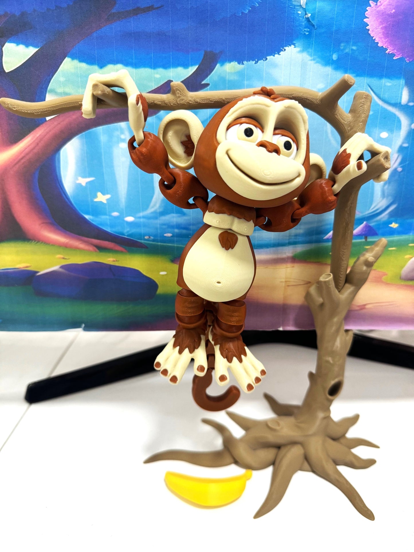 3D Printed Articulated Monkey Fidget Toy – 5" Articulated Posable, 1 PC Hangable Monkey, Stands on Its Own for Fun Poses and Display -AM001-LARGE (Brown & Beige)