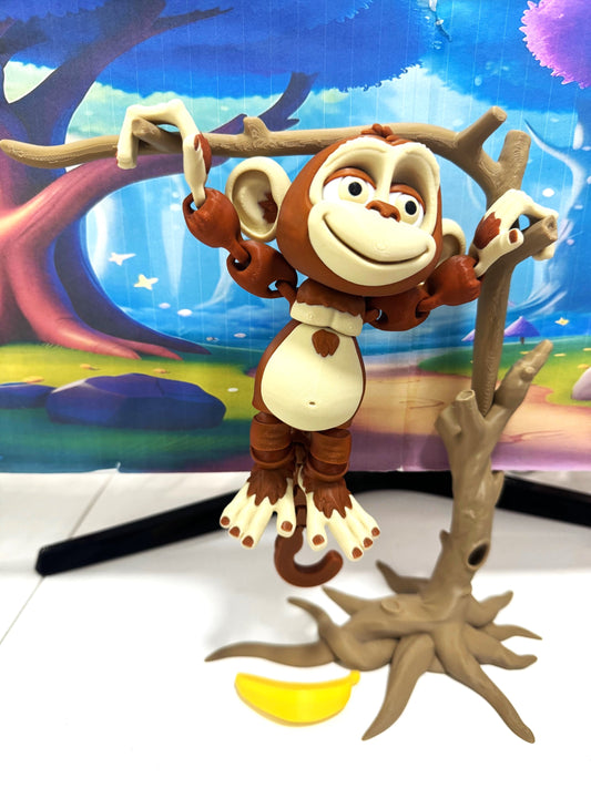 3D Printed Articulated Monkey Fidget Toy – 5" Articulated Posable, 1 PC Hangable Monkey, Stands on Its Own for Fun Poses and Display -AM001-LARGE (Brown & Beige)