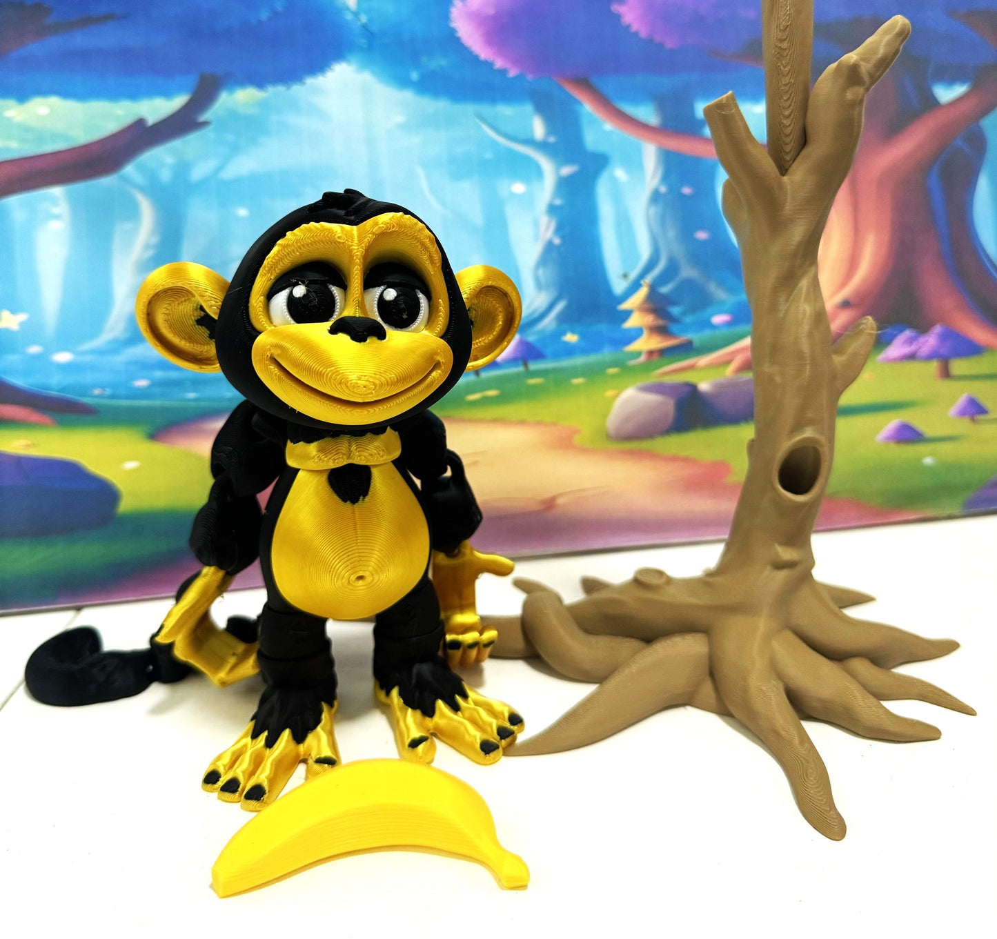 3D Printed Articulated Monkey Fidget Toy – 5" Articulated Posable, Hangable Monkey, Stands on Its Own for Fun Poses and Display -AM001-LARGE-BG