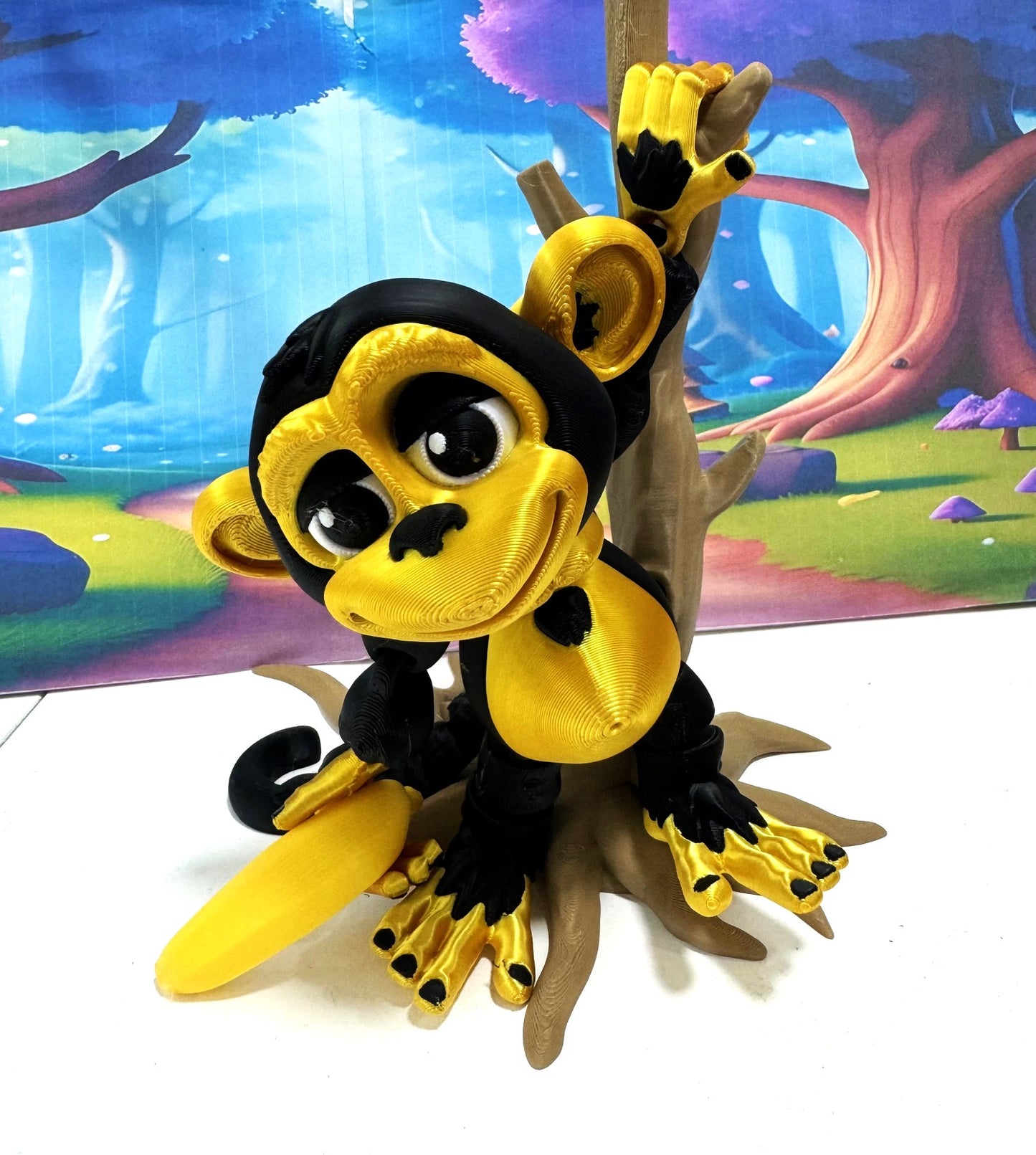 3D Printed Articulated Monkey Fidget Toy – 5" Articulated Posable, Hangable Monkey, Stands on Its Own for Fun Poses and Display -AM001-LARGE-BG