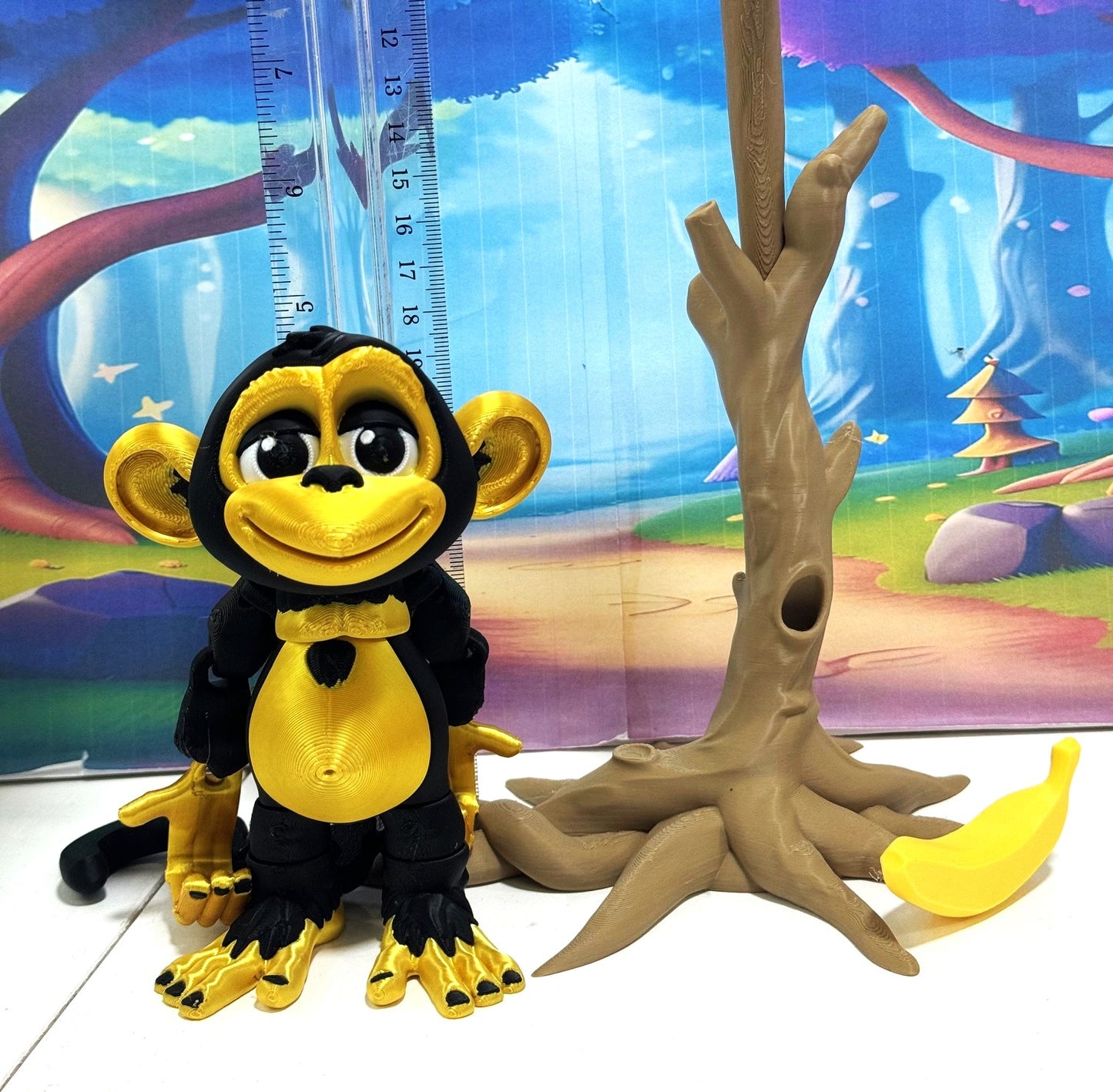 3D Printed Articulated Monkey Fidget Toy – 5" Articulated Posable, Hangable Monkey, Stands on Its Own for Fun Poses and Display -AM001-LARGE-BG