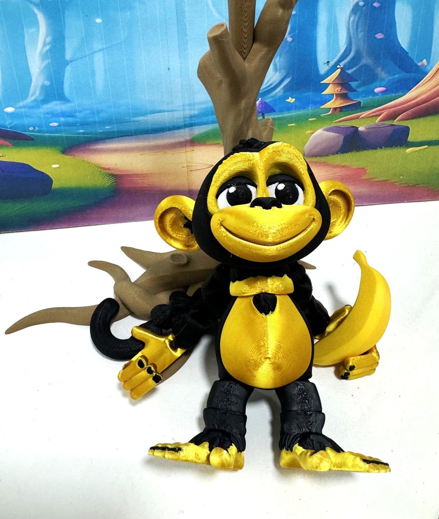 3D Printed Articulated Monkey Fidget Toy – 5" Articulated Posable, Hangable Monkey, Stands on Its Own for Fun Poses and Display -AM001-LARGE-BG