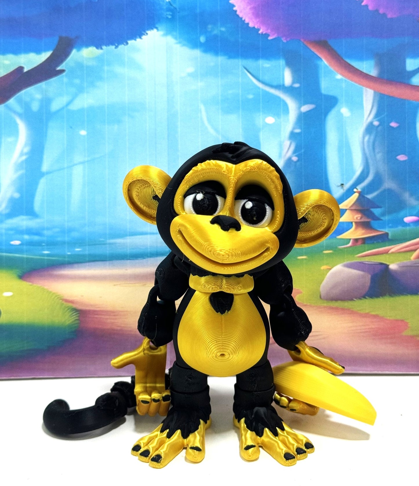 3D Printed Articulated Monkey Fidget Toy – 5" Articulated Posable, Hangable Monkey, Stands on Its Own for Fun Poses and Display -AM001-LARGE-BG