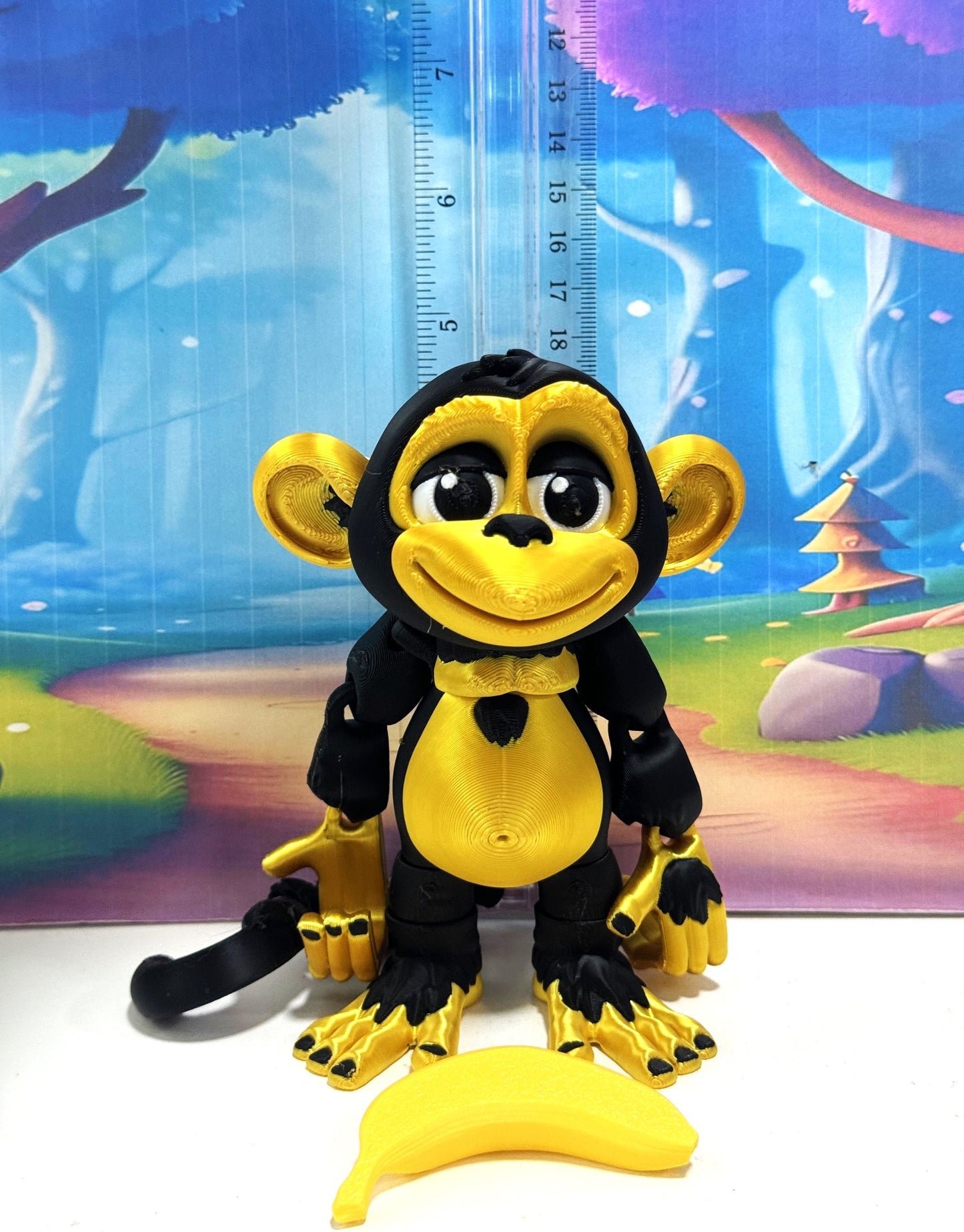 3D Printed Articulated Monkey Fidget Toy – 5" Articulated Posable, Hangable Monkey, Stands on Its Own for Fun Poses and Display -AM001-LARGE-BG