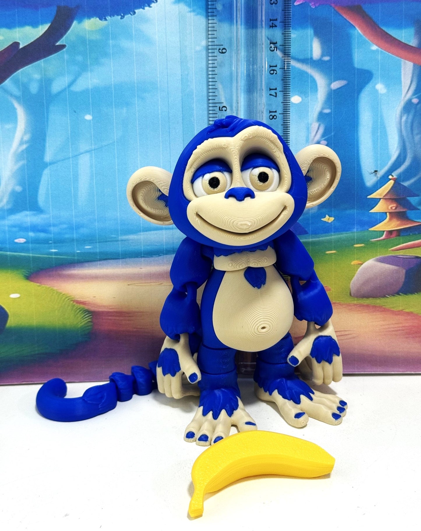3D Printed Articulated Monkey Fidget Toy – 5" Articulated Posable, Hangable Monkey, Stands on Its Own for Fun Poses and Display -AM001-LARGE-BLUE