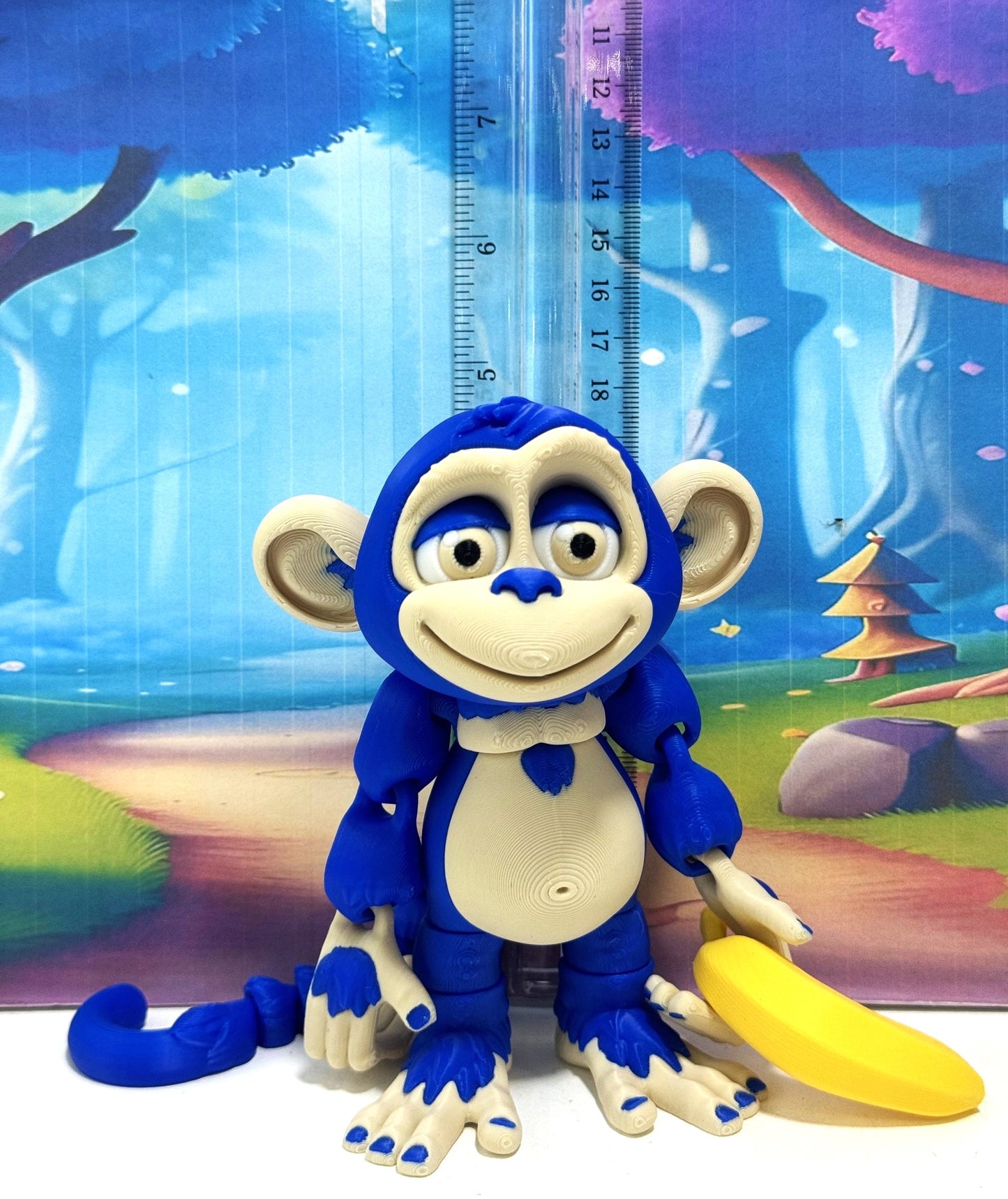 3D Printed Articulated Monkey Fidget Toy – 5" Articulated Posable, Hangable Monkey, Stands on Its Own for Fun Poses and Display -AM001-LARGE-BLUE