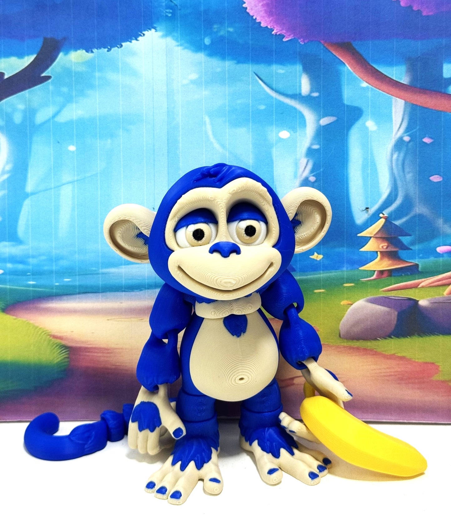 3D Printed Articulated Monkey Fidget Toy – 5" Articulated Posable, Hangable Monkey, Stands on Its Own for Fun Poses and Display -AM001-LARGE-BLUE
