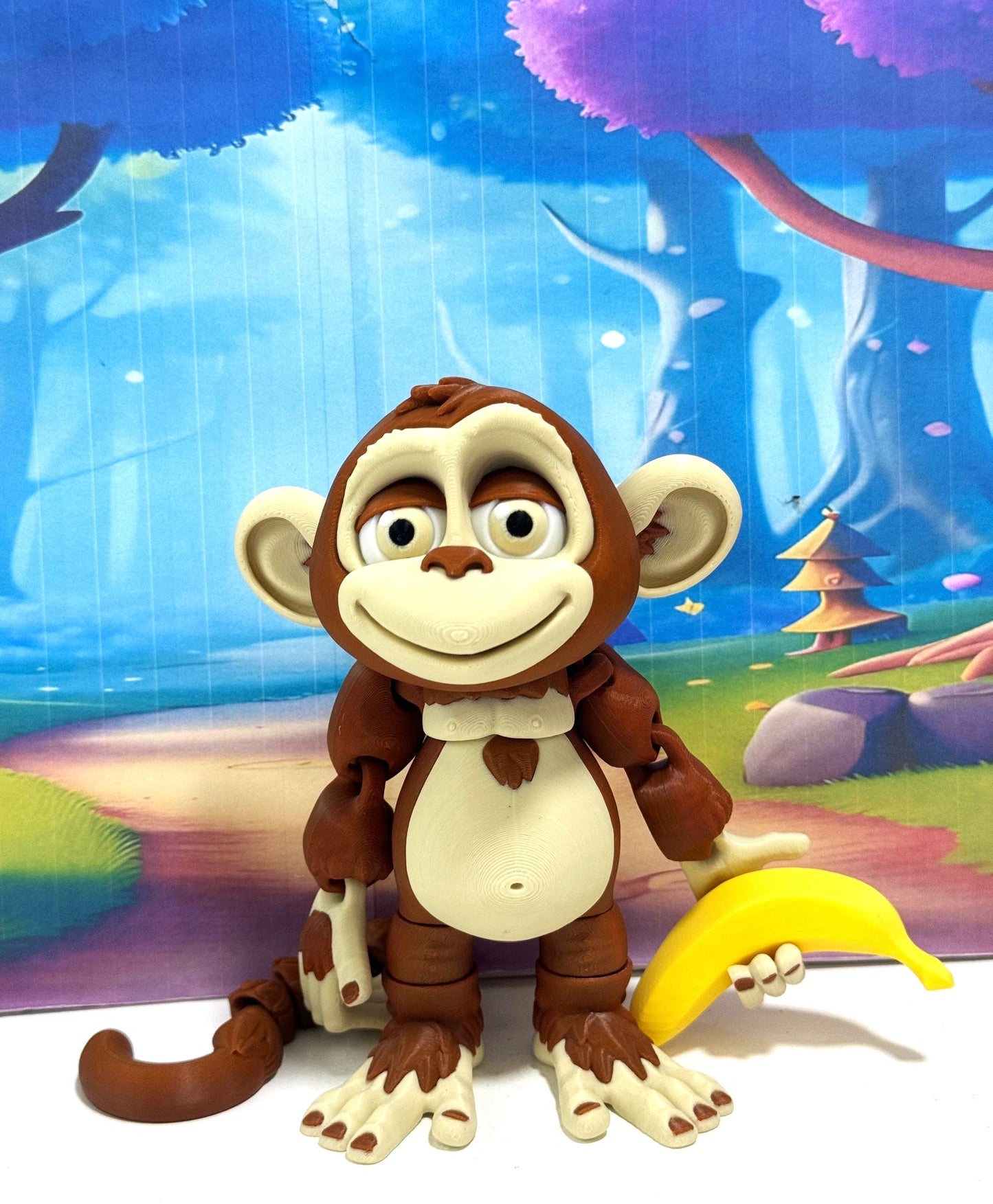 3D Printed Articulated Monkey Fidget Toy – 5" Articulated Posable, 1 PC Hangable Monkey, Stands on Its Own for Fun Poses and Display -AM001-LARGE (Brown & Beige)