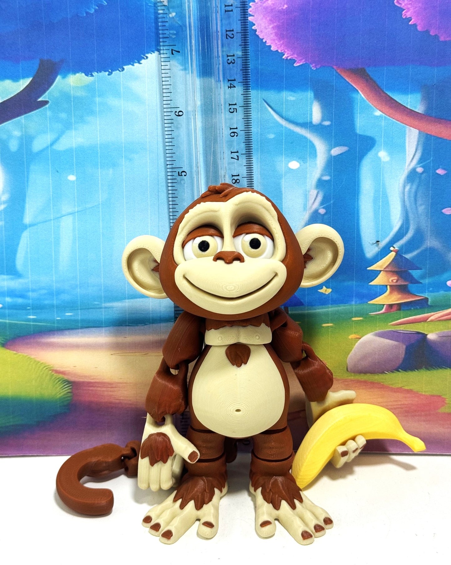 3D Printed Articulated Monkey Fidget Toy – 5" Articulated Posable, 1 PC Hangable Monkey, Stands on Its Own for Fun Poses and Display -AM001-LARGE (Brown & Beige)