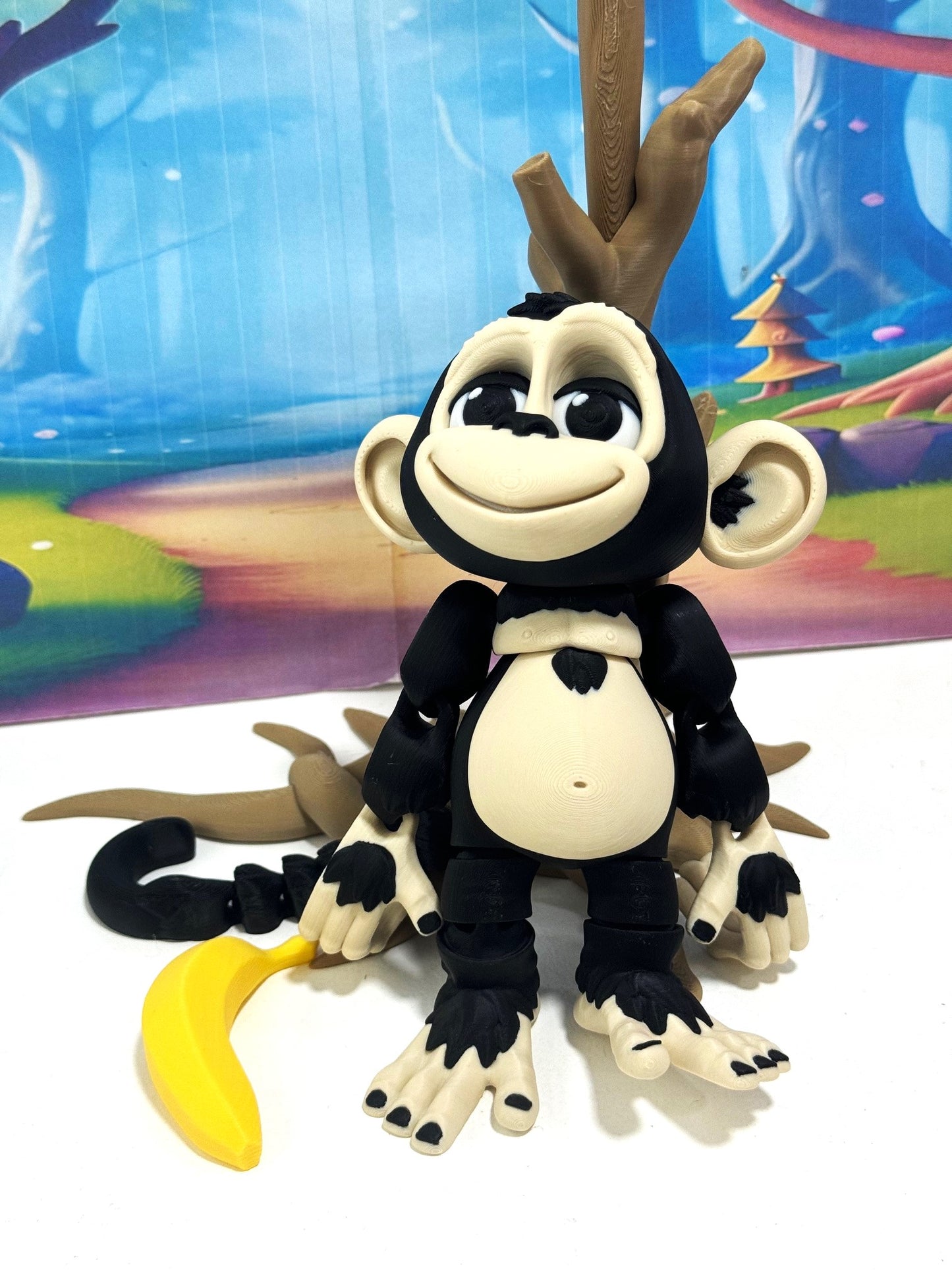 Articulated Monkey, 3D Printed Fidget Toy, 5" Articulated Posable, Hangable Monkey, Stands on Its Own for Fun Poses and Display -AM001-LARGE-BLACK