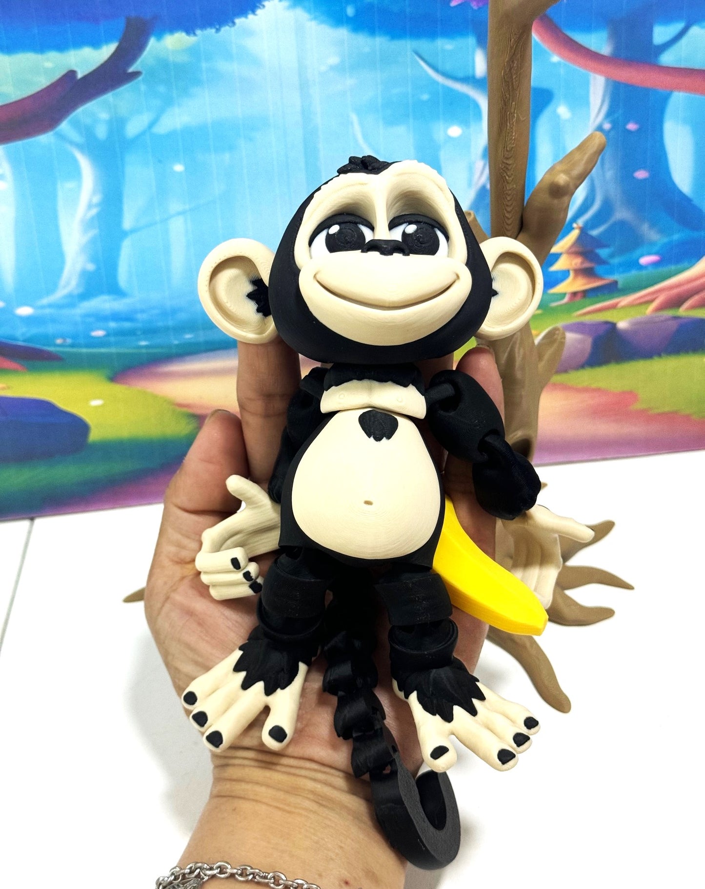 Articulated Monkey, 3D Printed Fidget Toy, 5" Articulated Posable, Hangable Monkey, Stands on Its Own for Fun Poses and Display -AM001-LARGE-BLACK