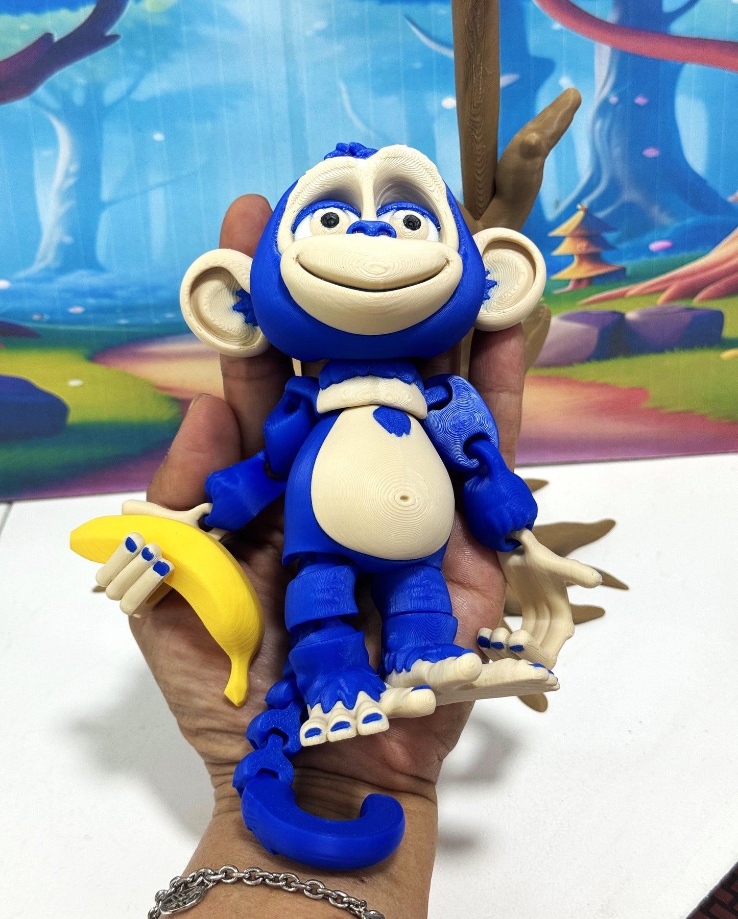 3D Printed Articulated Monkey Fidget Toy – 5" Articulated Posable, Hangable Monkey, Stands on Its Own for Fun Poses and Display -AM001-LARGE-BLUE