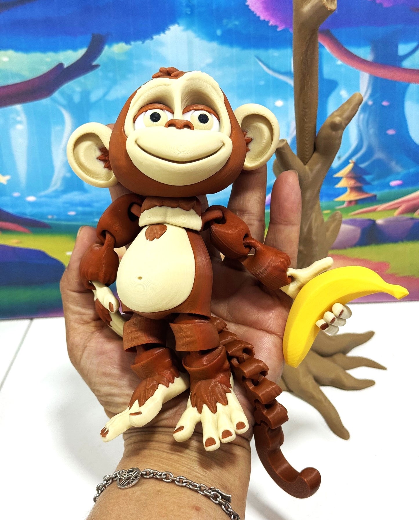 3D Printed Articulated Monkey Fidget Toy – 5" Articulated Posable, 1 PC Hangable Monkey, Stands on Its Own for Fun Poses and Display -AM001-LARGE (Brown & Beige)