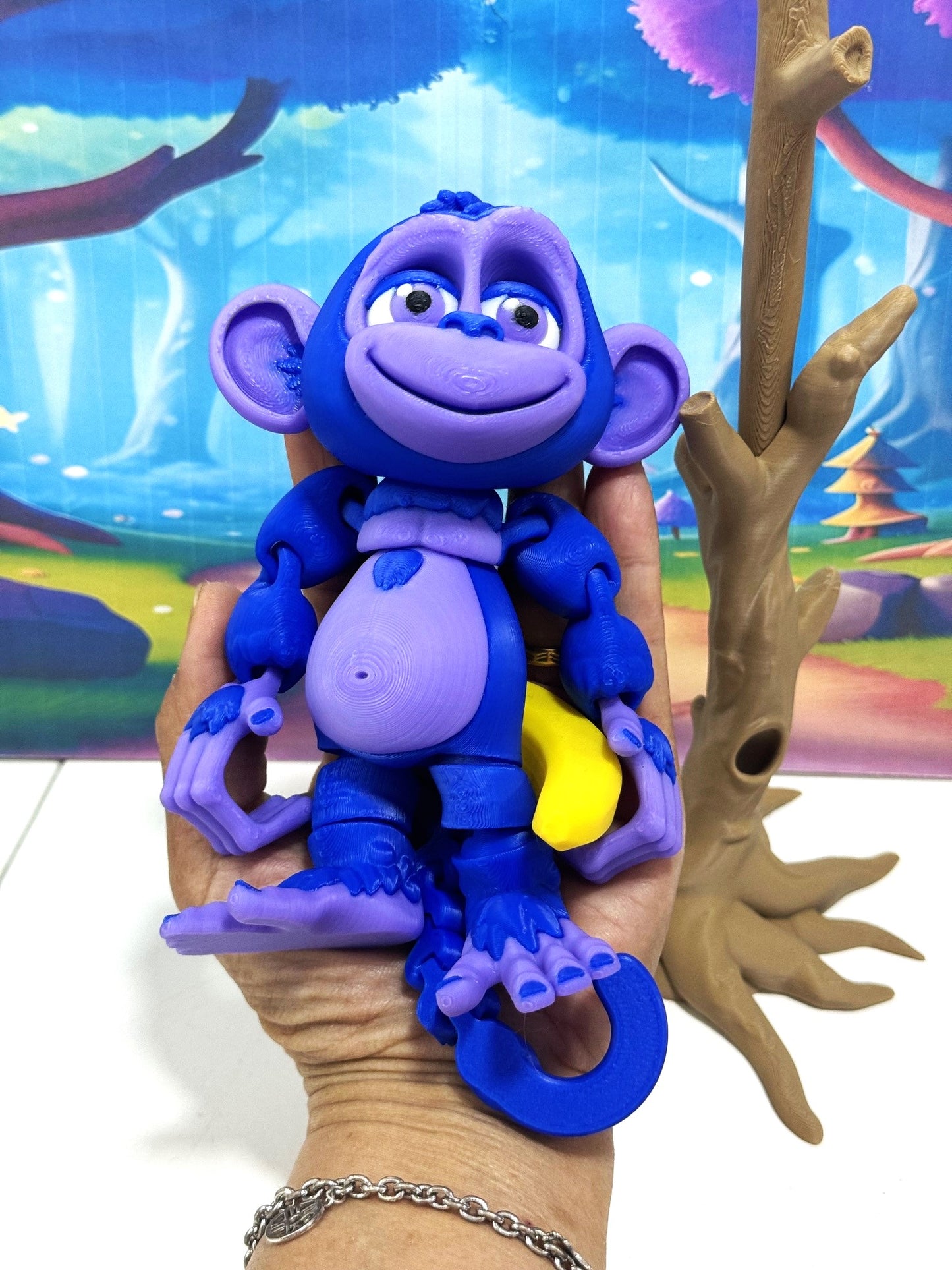 Articulated Monkey, 3D Printed Fidget Toy, 5" Articulated Posable, Hangable Monkey, Stands on Its Own for Fun Poses and Display -AM001-LARGE-BP