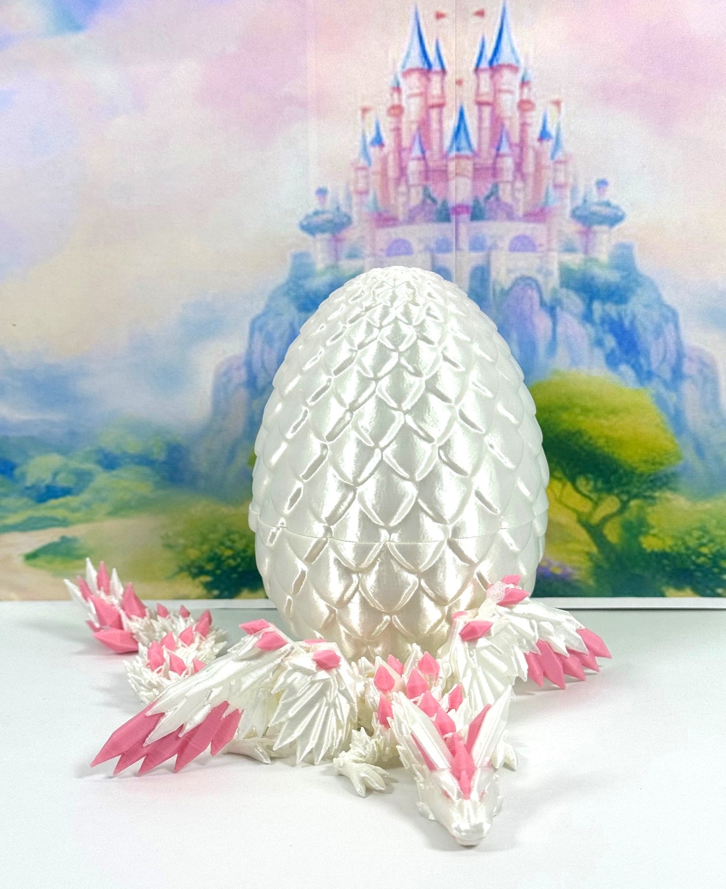 3D Printed Dragon with Egg, Articulated Crystal Winged Dragon, Fidget Dragon Toy - CW002WP-WE