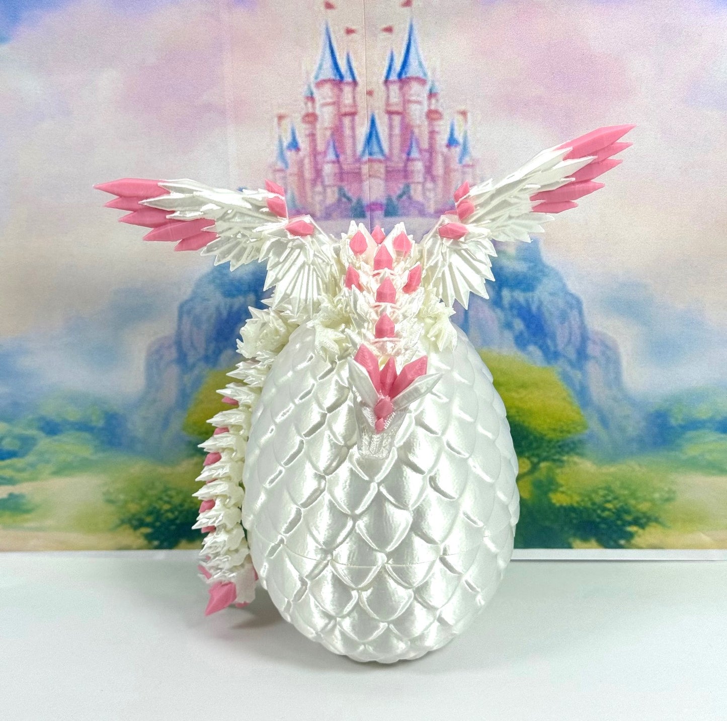 3D Printed Dragon with Egg, Articulated Crystal Winged Dragon, Fidget Dragon Toy - CW002WP-WE