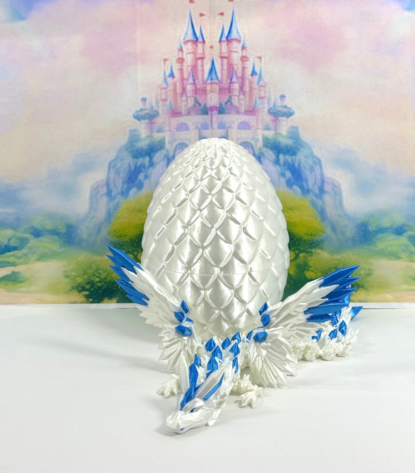 3D Printed Dragon with Egg, Articulated Crystal Winged Dragon, Fidget ADHD Dragon Toy - CW002WB