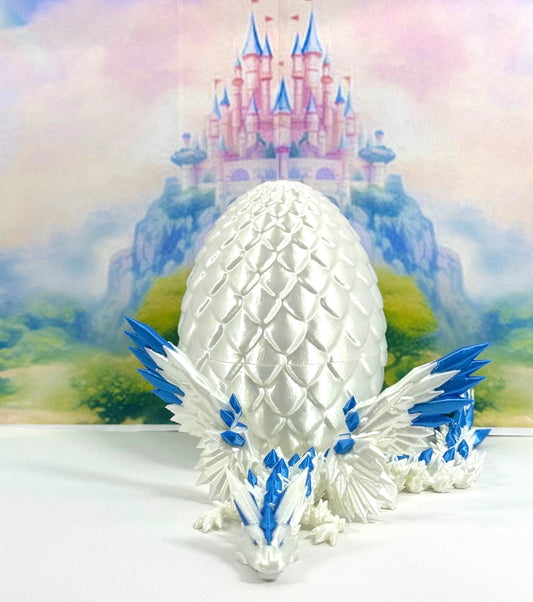 3D Printed Dragon with Egg, Articulated Crystal Winged Dragon, Fidget ADHD Dragon Toy - CW002WB