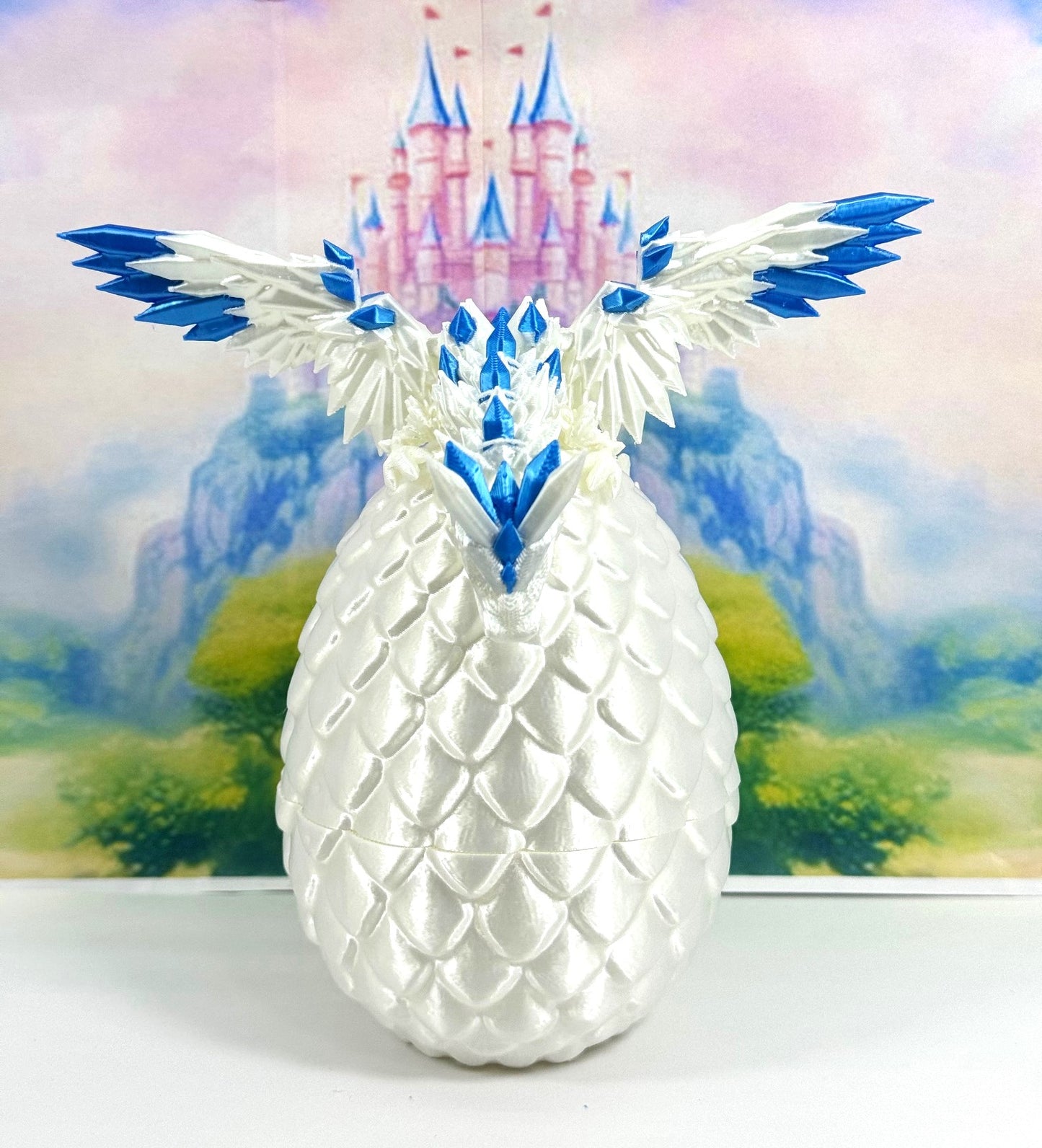 3D Printed Dragon with Egg, Articulated Crystal Winged Dragon, Fidget ADHD Dragon Toy - CW002WB