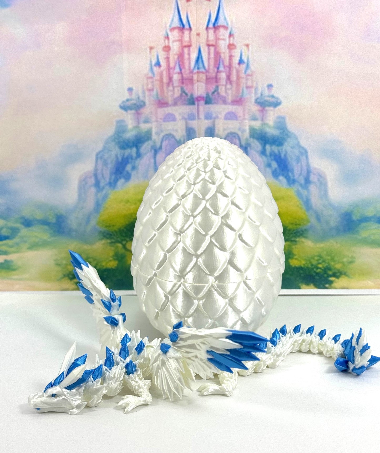 3D Printed Dragon with Egg, Articulated Crystal Winged Dragon, Fidget ADHD Dragon Toy - CW002WB