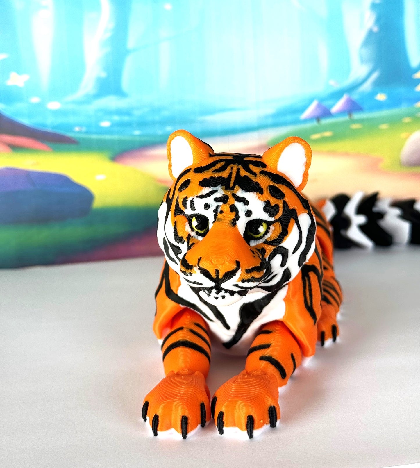 2pcs 3D Printed Tiger, Animal Creature Flexible Tiger Toys, Mother & Child Articulated Fidget Animal for Home Office Executive Desk Decoration AT001-MC-OR