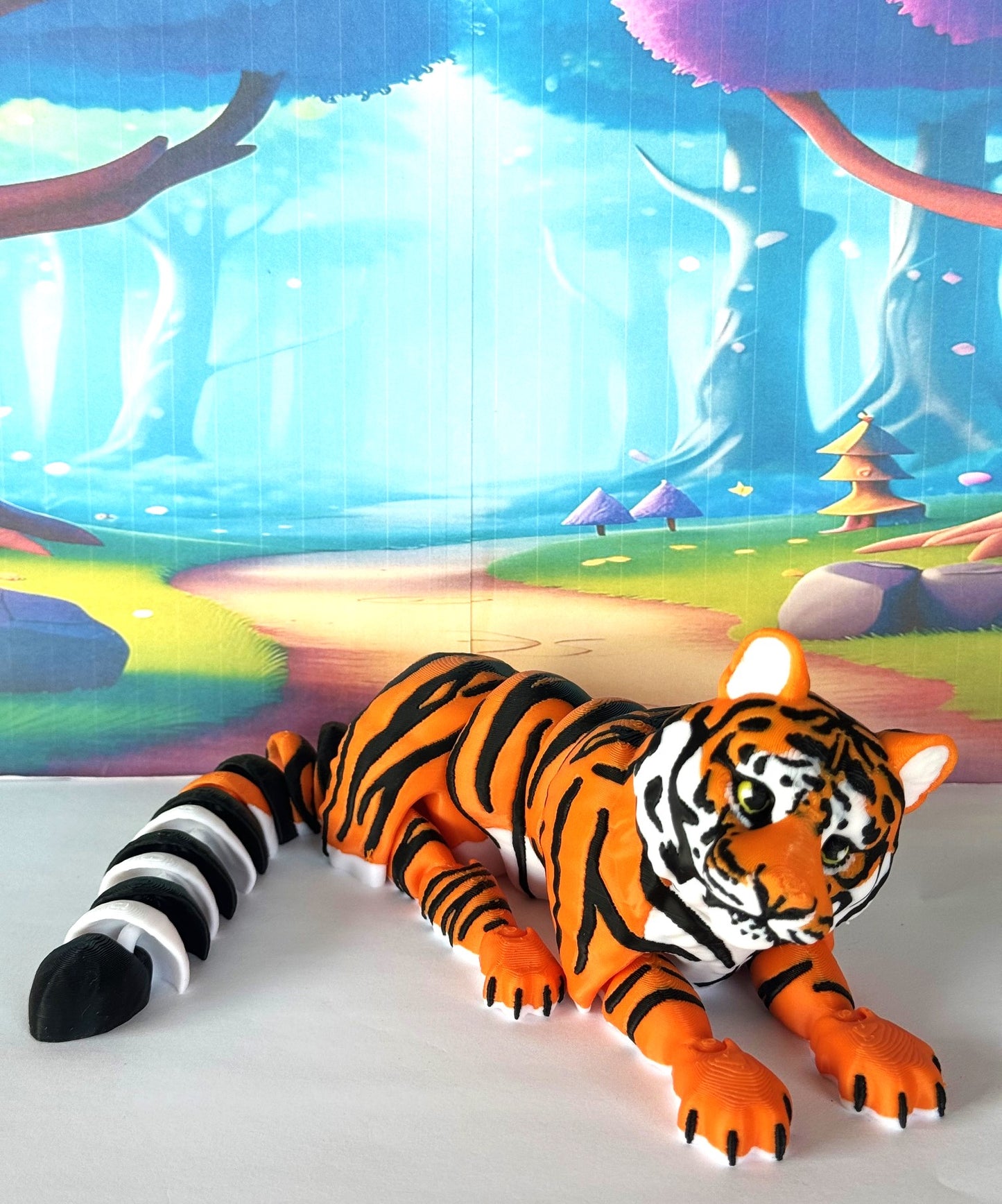 2pcs 3D Printed Tiger, Animal Creature Flexible Tiger Toys, Mother & Child Articulated Fidget Animal for Home Office Executive Desk Decoration AT001-MC-OR