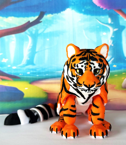 3D Printed Tiger, 12" Wild Animal Creature Tiger Toy, Articulated Fidget Animal for Home Office Executive Desk Decoration AT001-ORANGE