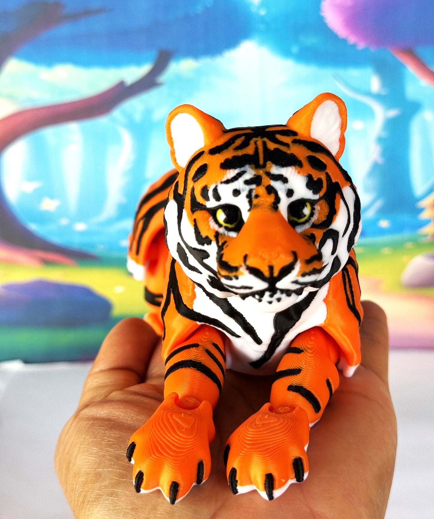 2pcs 3D Printed Tiger, Animal Creature Flexible Tiger Toys, Mother & Child Articulated Fidget Animal for Home Office Executive Desk Decoration AT001-MC-OR