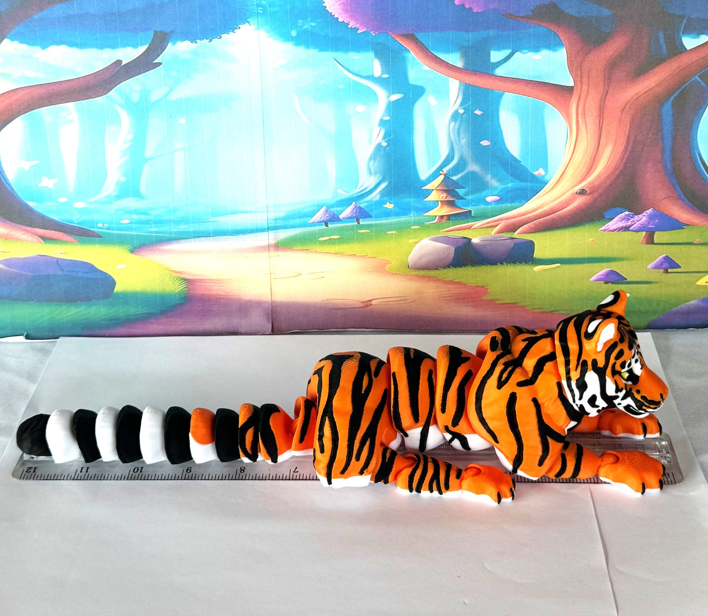 3D Printed Tiger, 6.5" Wild Animal Creature Tiger Toy, Articulated Fidget Animal for Home Office Executive Desk Decoration AT001-ORANGE-S