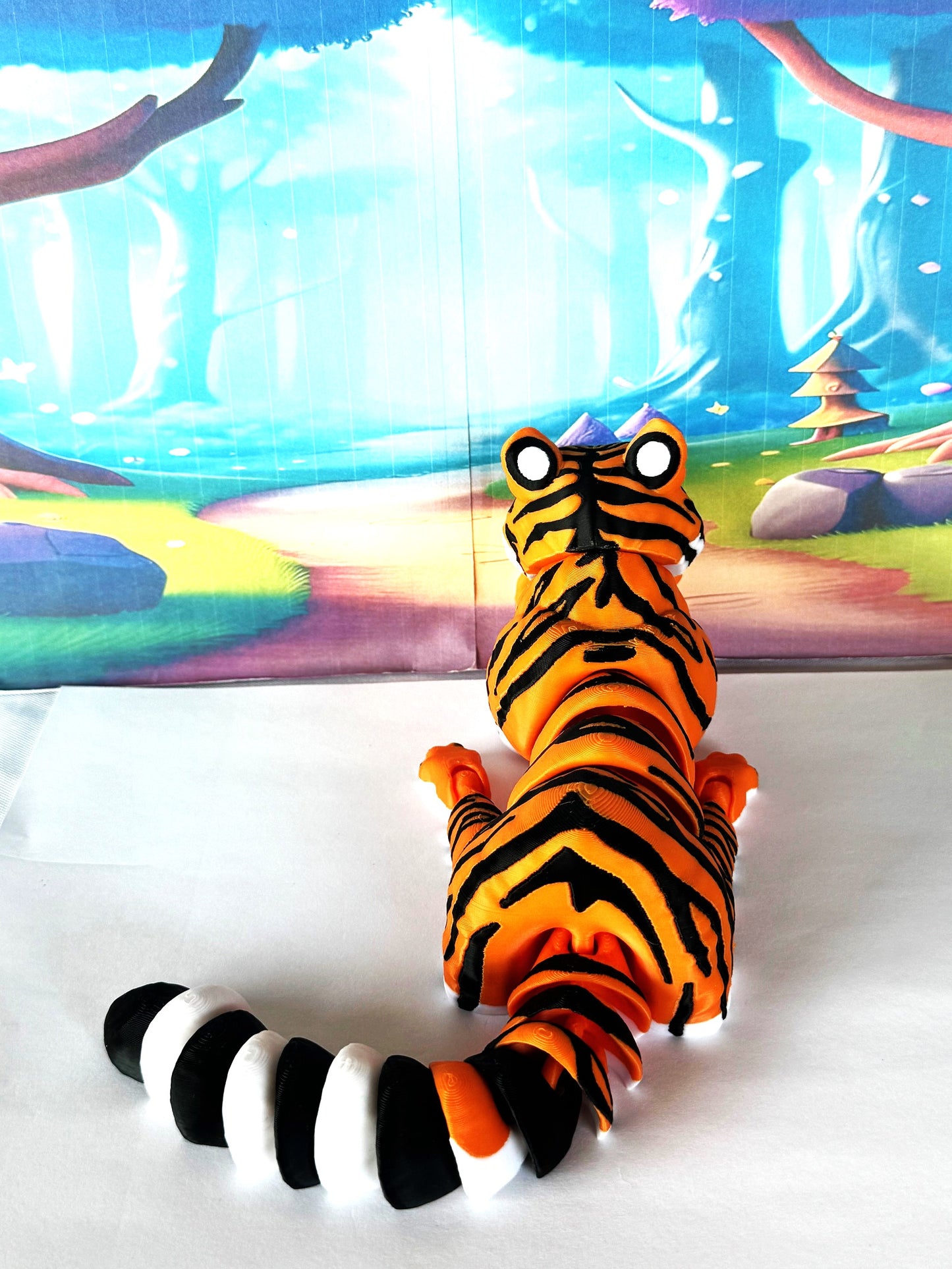 3D Printed Tiger, 6.5" Wild Animal Creature Tiger Toy, Articulated Fidget Animal for Home Office Executive Desk Decoration AT001-ORANGE-S