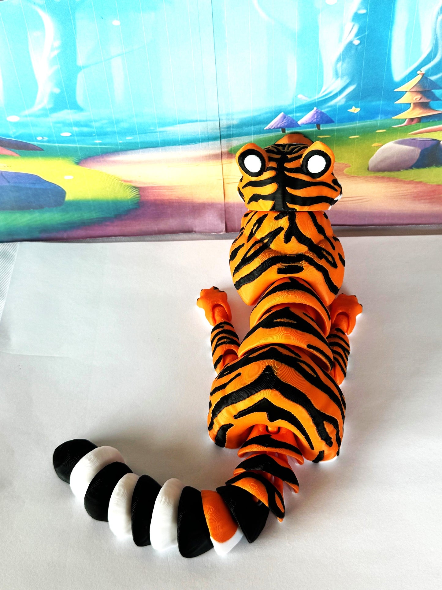 2pcs 3D Printed Tiger, Animal Creature Flexible Tiger Toys, Mother & Child Articulated Fidget Animal for Home Office Executive Desk Decoration AT001-MC-OR