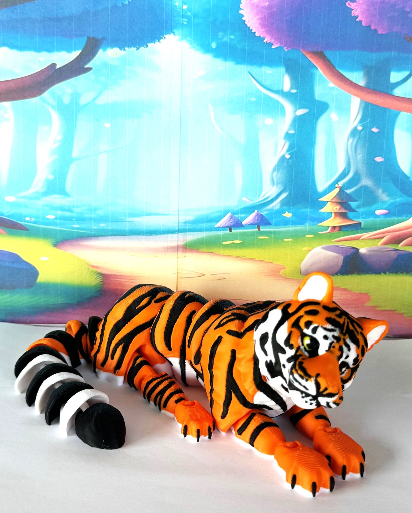 2pcs 3D Printed Tiger, Animal Creature Flexible Tiger Toys, Mother & Child Articulated Fidget Animal for Home Office Executive Desk Decoration AT001-MC-OR