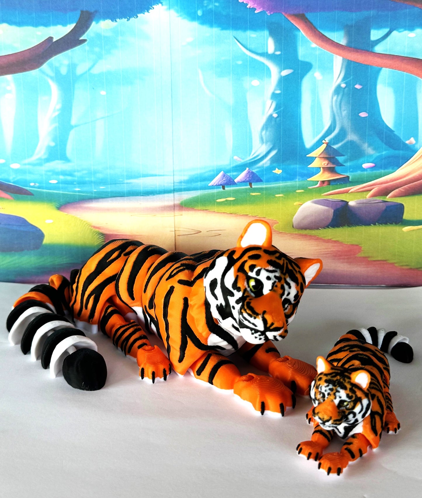 2pcs 3D Printed Tiger, Animal Creature Flexible Tiger Toys, Mother & Child Articulated Fidget Animal for Home Office Executive Desk Decoration AT001-MC-OR