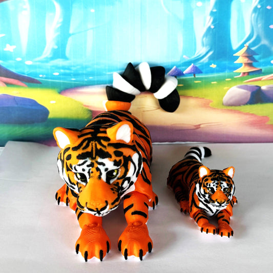 2pcs 3D Printed Tiger, Animal Creature Flexible Tiger Toys, Mother & Child Articulated Fidget Animal for Home Office Executive Desk Decoration AT001-MC-OR
