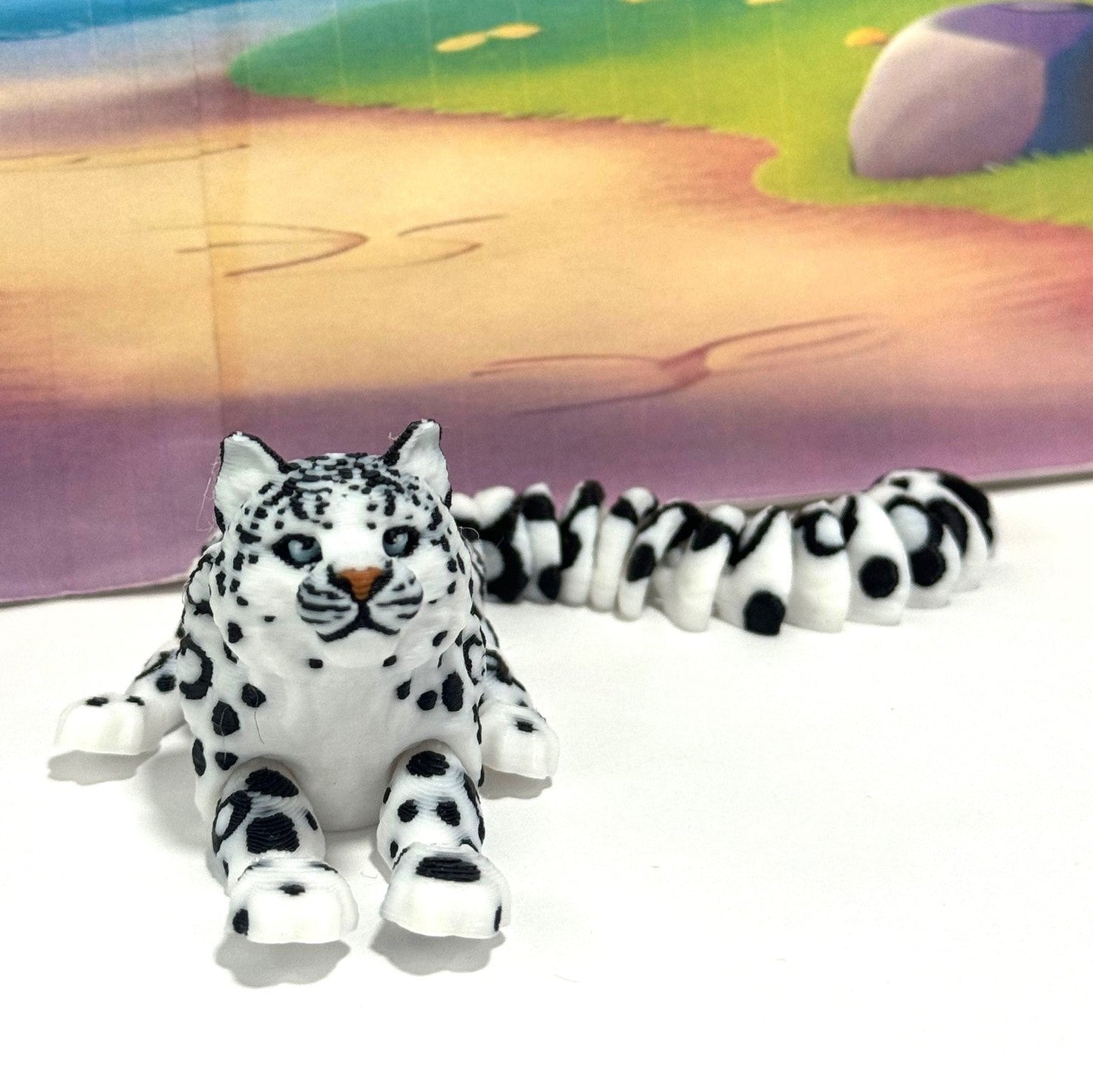 3D Printed Snow Leopard, 6.5" Wild Animal Creature Toy, Articulated Fidget Animal for Home Office Executive Desk Decoration AT001-WHITE-S