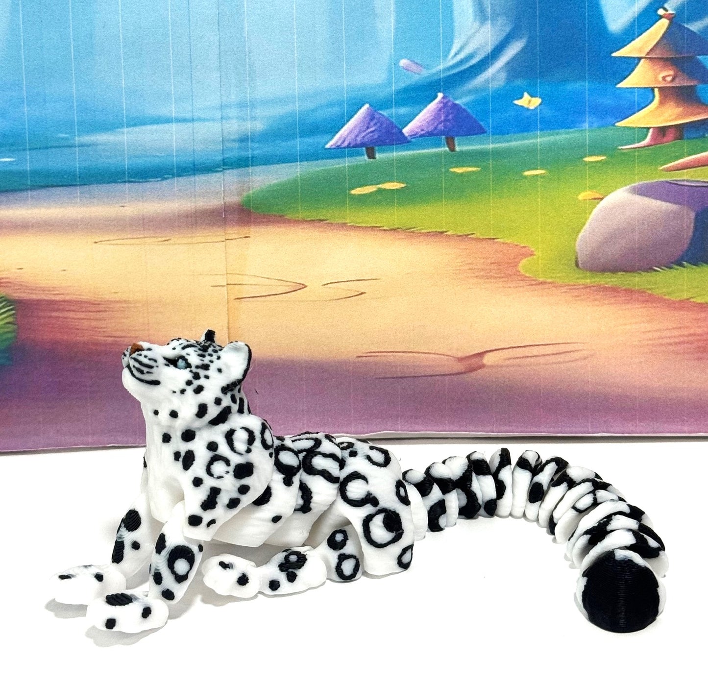 3D Printed Snow Leopard, 6.5" Wild Animal Creature Toy, Articulated Fidget Animal for Home Office Executive Desk Decoration AT001-WHITE-S