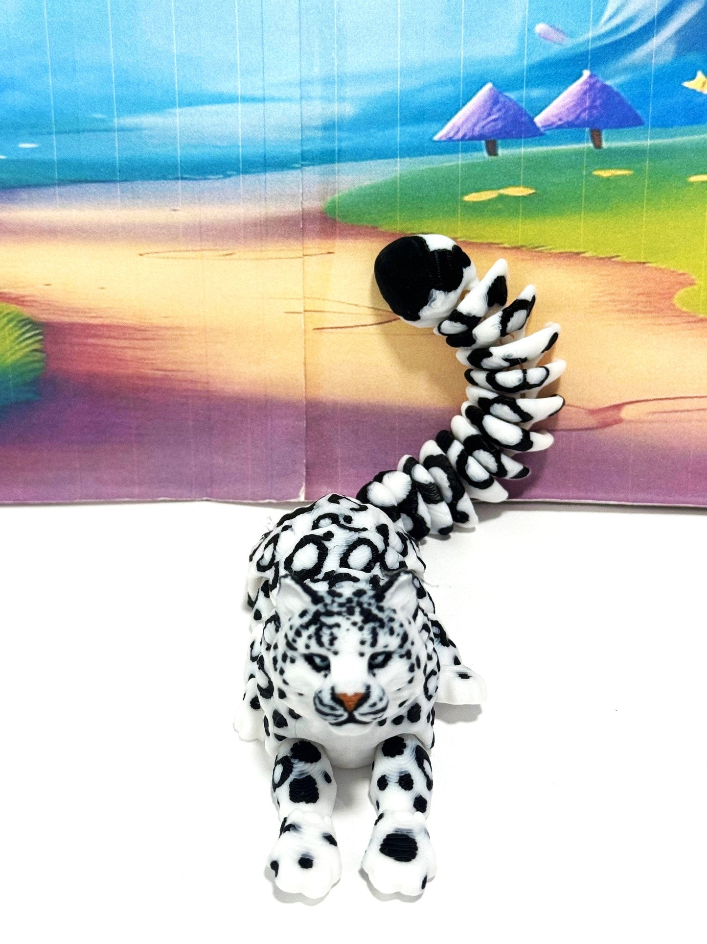 3D Printed Snow Leopard, 6.5" Wild Animal Creature Toy, Articulated Fidget Animal for Home Office Executive Desk Decoration AT001-WHITE-S