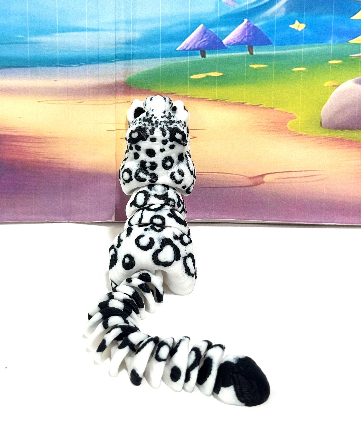 3D Printed Snow Leopard, 6.5" Wild Animal Creature Toy, Articulated Fidget Animal for Home Office Executive Desk Decoration AT001-WHITE-S