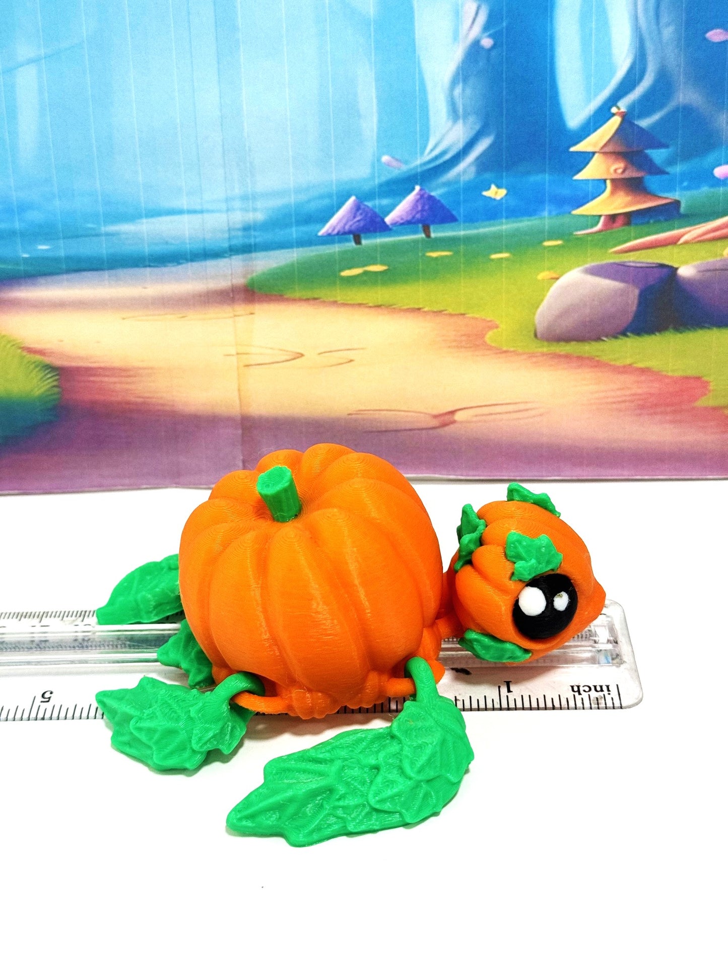 Cute Articulating Pumpkin Turtle, 3" Fall Halloween Decor Desk Decor Fidget ADHD Toy, Pumpkin Turtle Fall Decor - APT001-BG