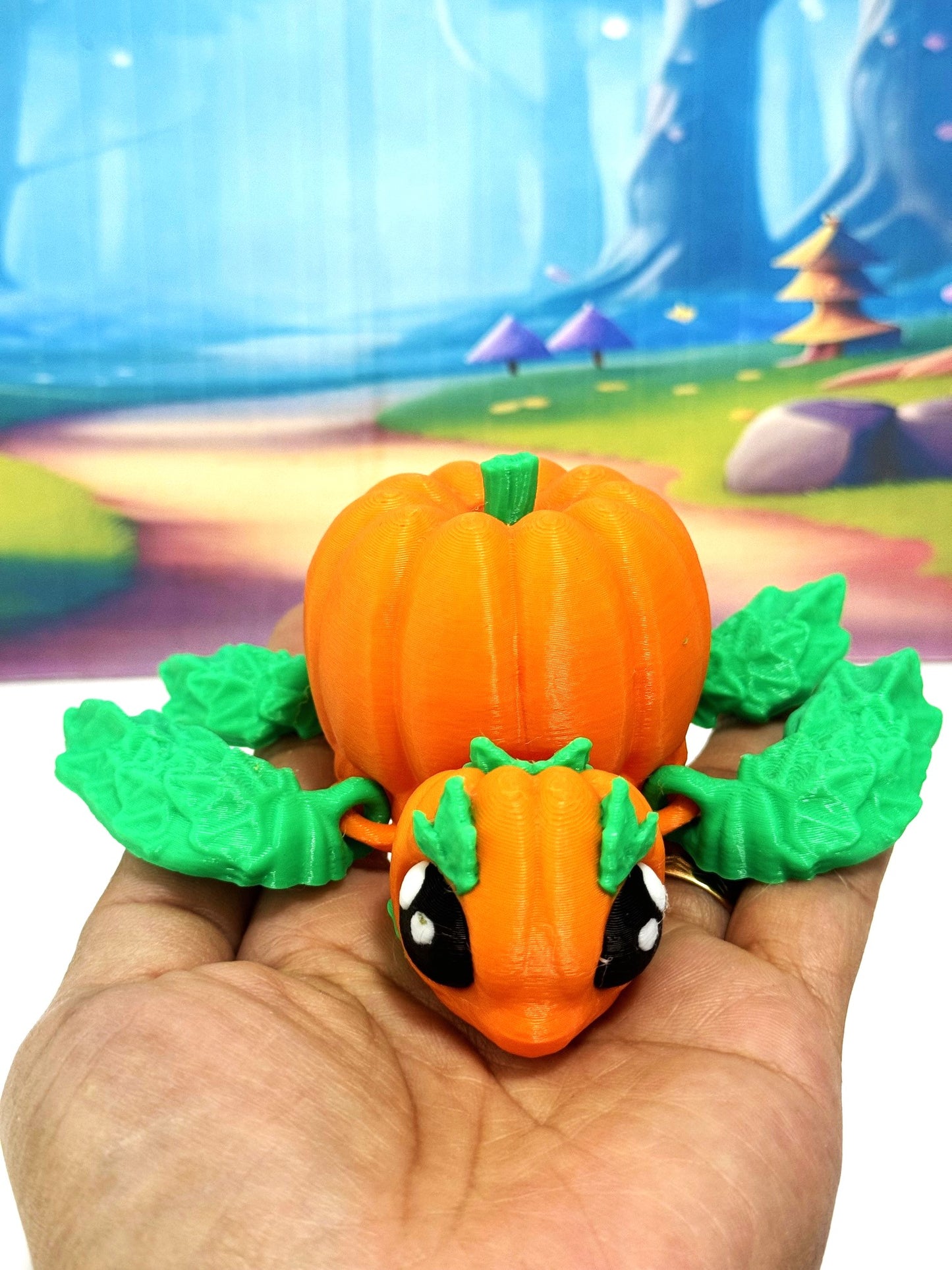 Cute Articulating Pumpkin Turtle, 3" Fall Halloween Decor Desk Decor Fidget ADHD Toy, Pumpkin Turtle Fall Decor - APT001-BG