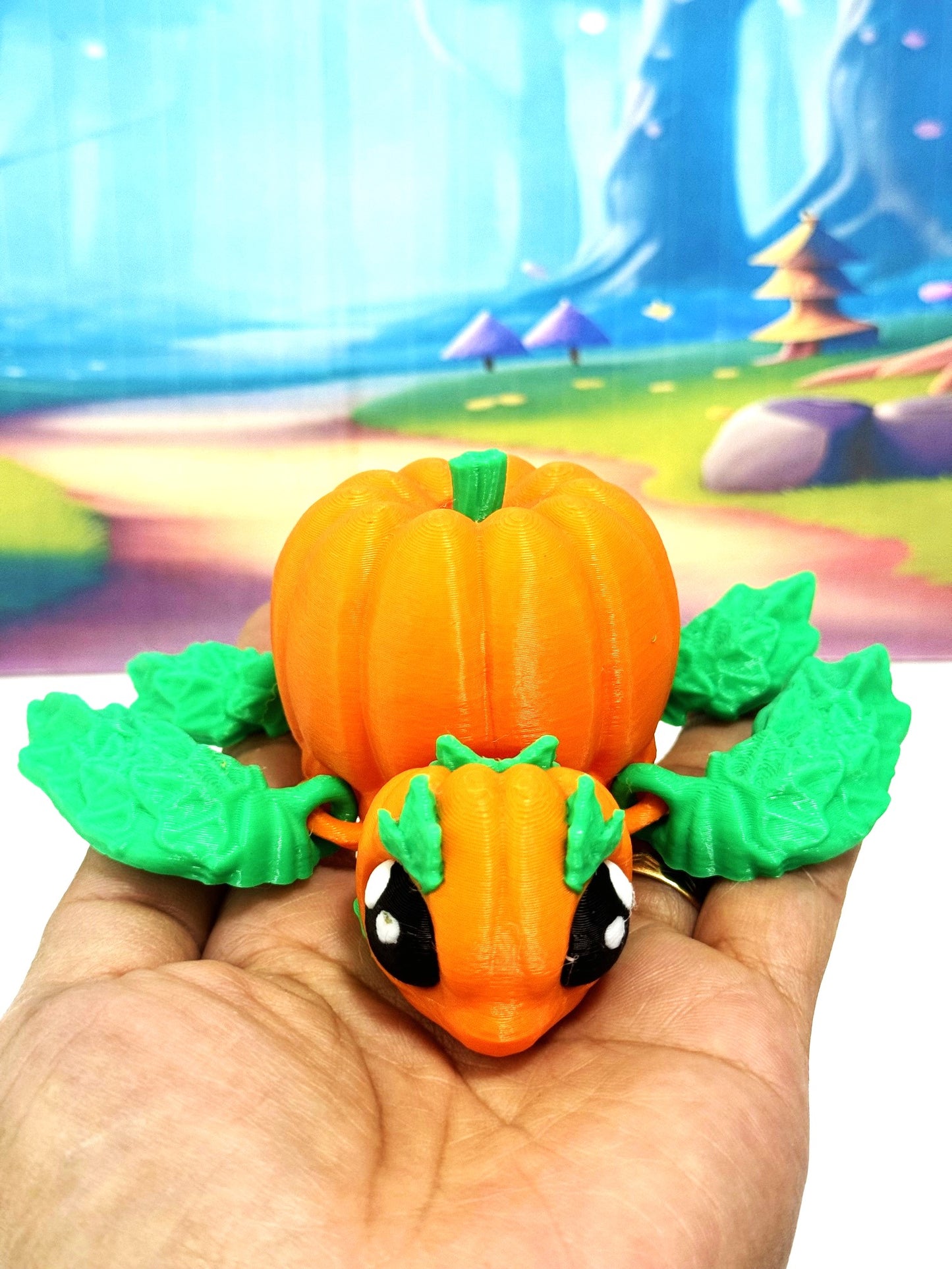 Cute Articulating Pumpkin Turtle, 3" Fall Halloween Decor Desk Decor Fidget ADHD Toy, Pumpkin Turtle Fall Decor - APT001-BG