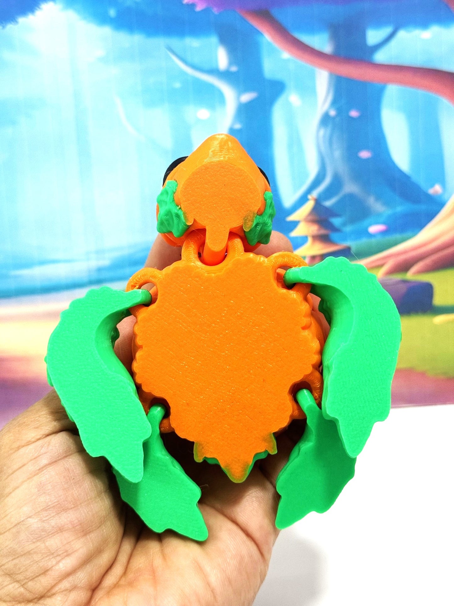 Cute Articulating Pumpkin Turtle, 3" Fall Halloween Decor Desk Decor Fidget ADHD Toy, Pumpkin Turtle Fall Decor - APT001-BG