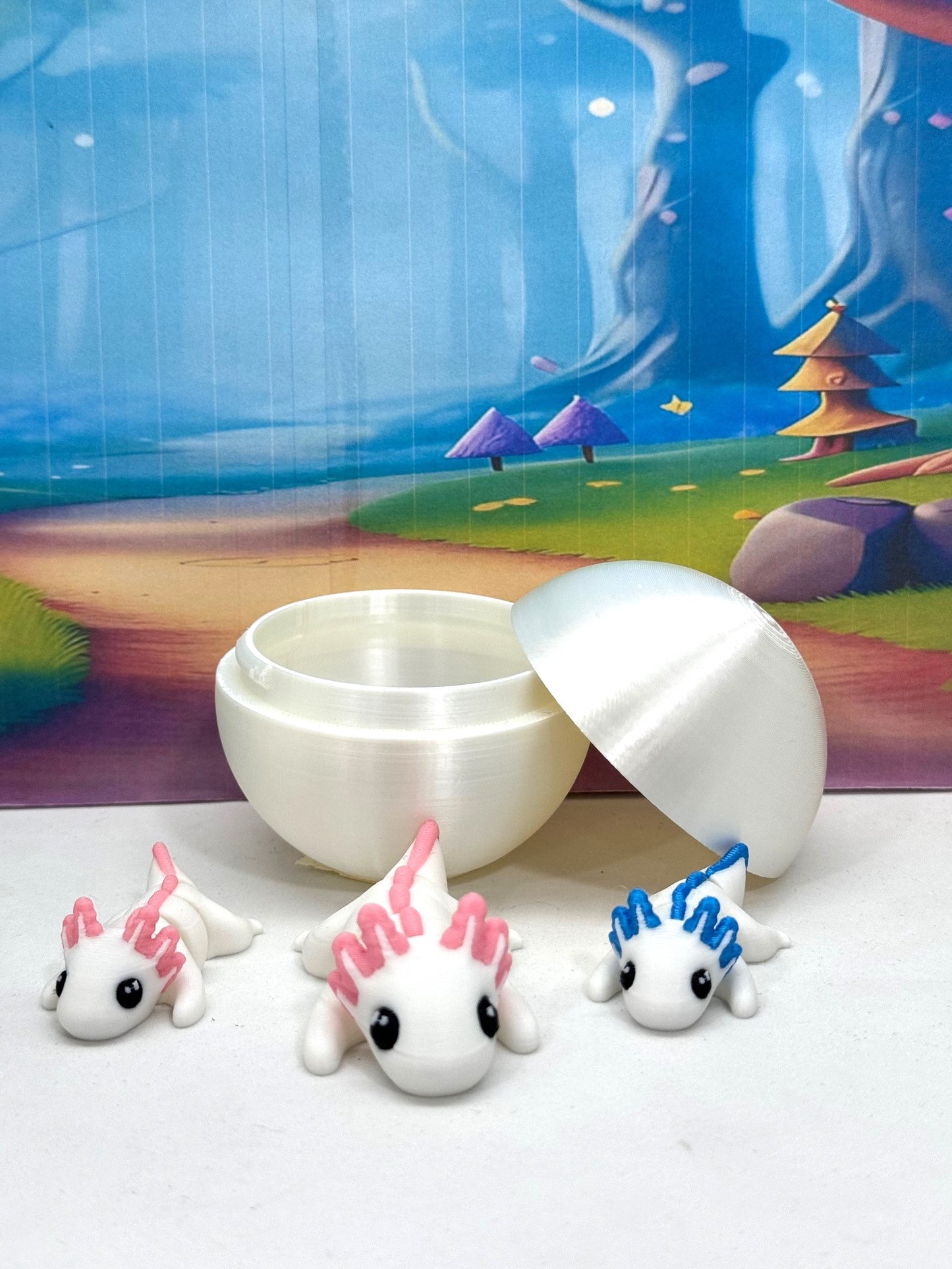 3D Printed Articulated Mini Axolotl with Egg, 2pcs Colorful Fidget Mini Axolotl Figures, Tiny Animal Figures, Birthday Party Decorations MA001-3X