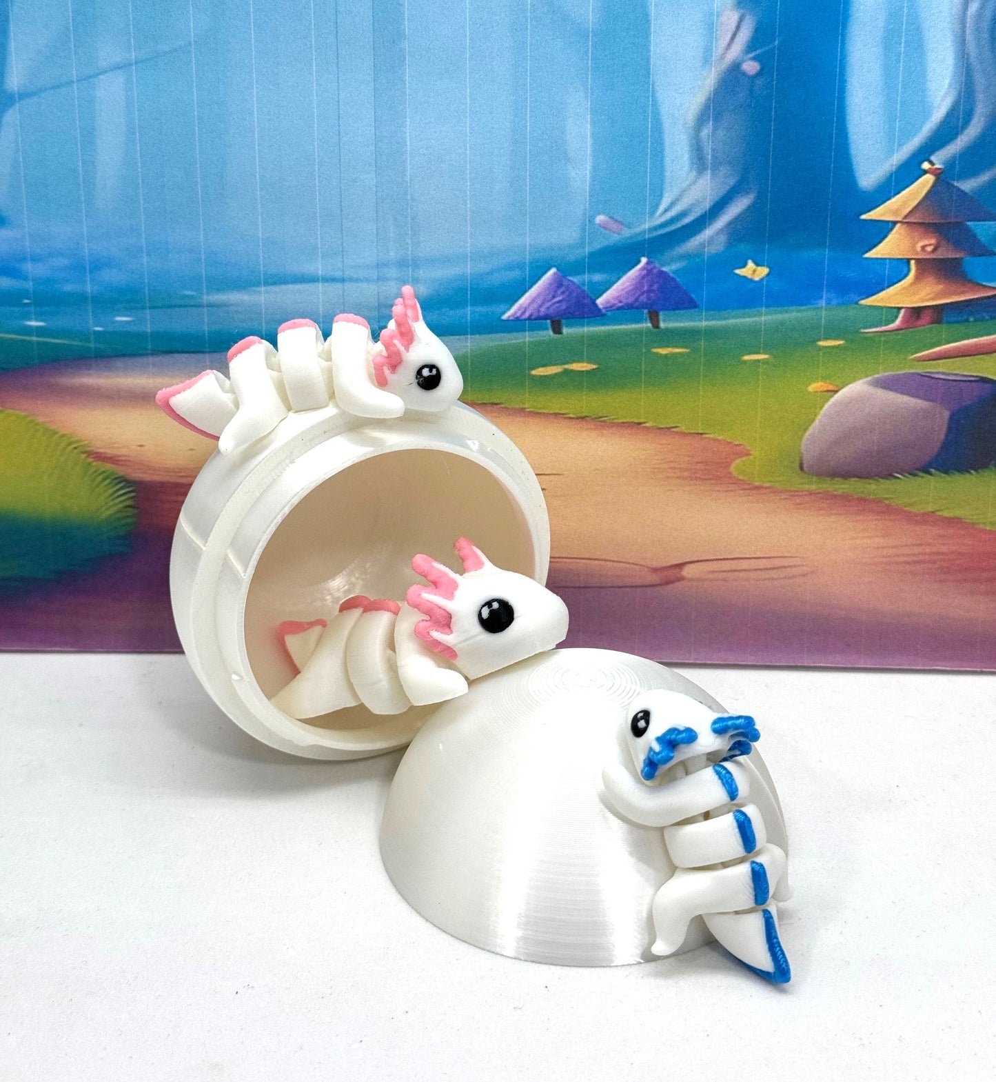 3D Printed Articulated Mini Axolotl with Egg, 2pcs Colorful Fidget Mini Axolotl Figures, Tiny Animal Figures, Birthday Party Decorations MA001-3X